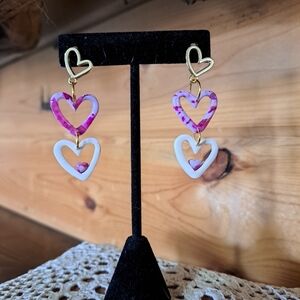 Heart Drop Earrings with Gold Accents Purple, Pink And White  Gold Plated Studs